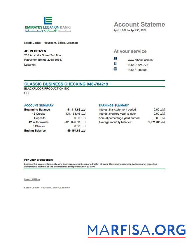 Downloadable Lebanon Emirates Lebanon bank statement excel real example